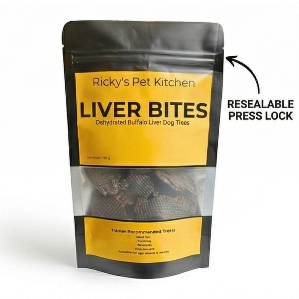 Ricky's Pet Kitchen Liver Bites Dehydrated Buffalo Liver Dog Training Treats, Single Ingredient, No Preservatives, 100g