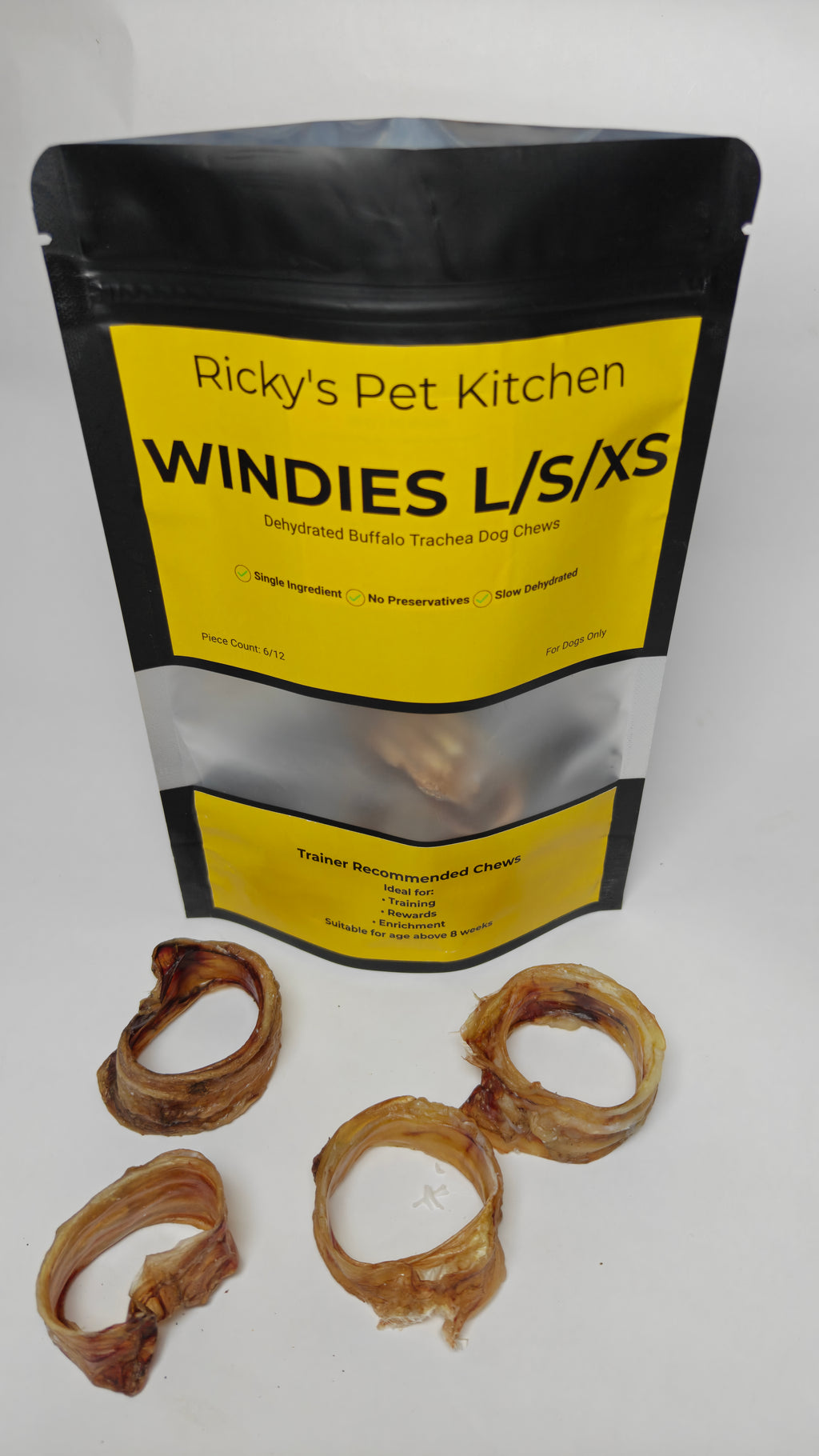 Ricky’s Pet Kitchen Buffalo Trachea Small Dog Chews – Dehydrated, Single Ingredient, No Preservatives (Pack of 6) (Small)